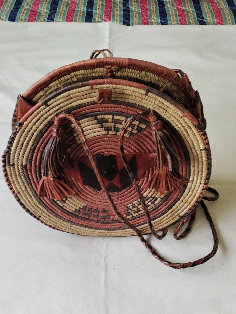 Handwoven Round Crossbody Bag - Brown & Cream